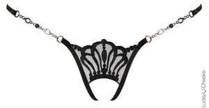 Queen of Love Deep Black - Luxury Crotchless Thong